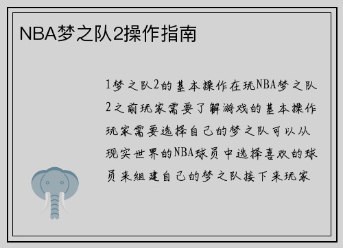 NBA梦之队2操作指南